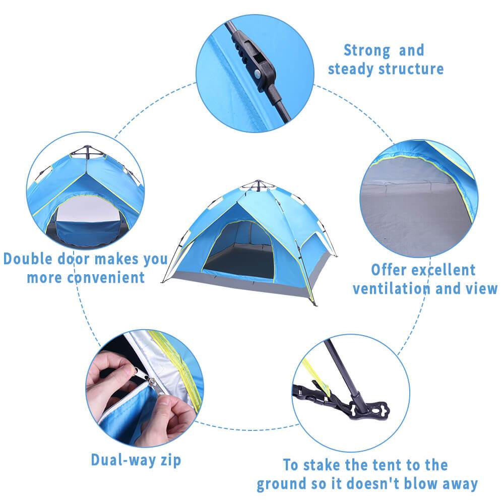 BLUE WATERPROOF 2 PERSON-3 PERSON DOME AUTOMATIC CAMPING TENT