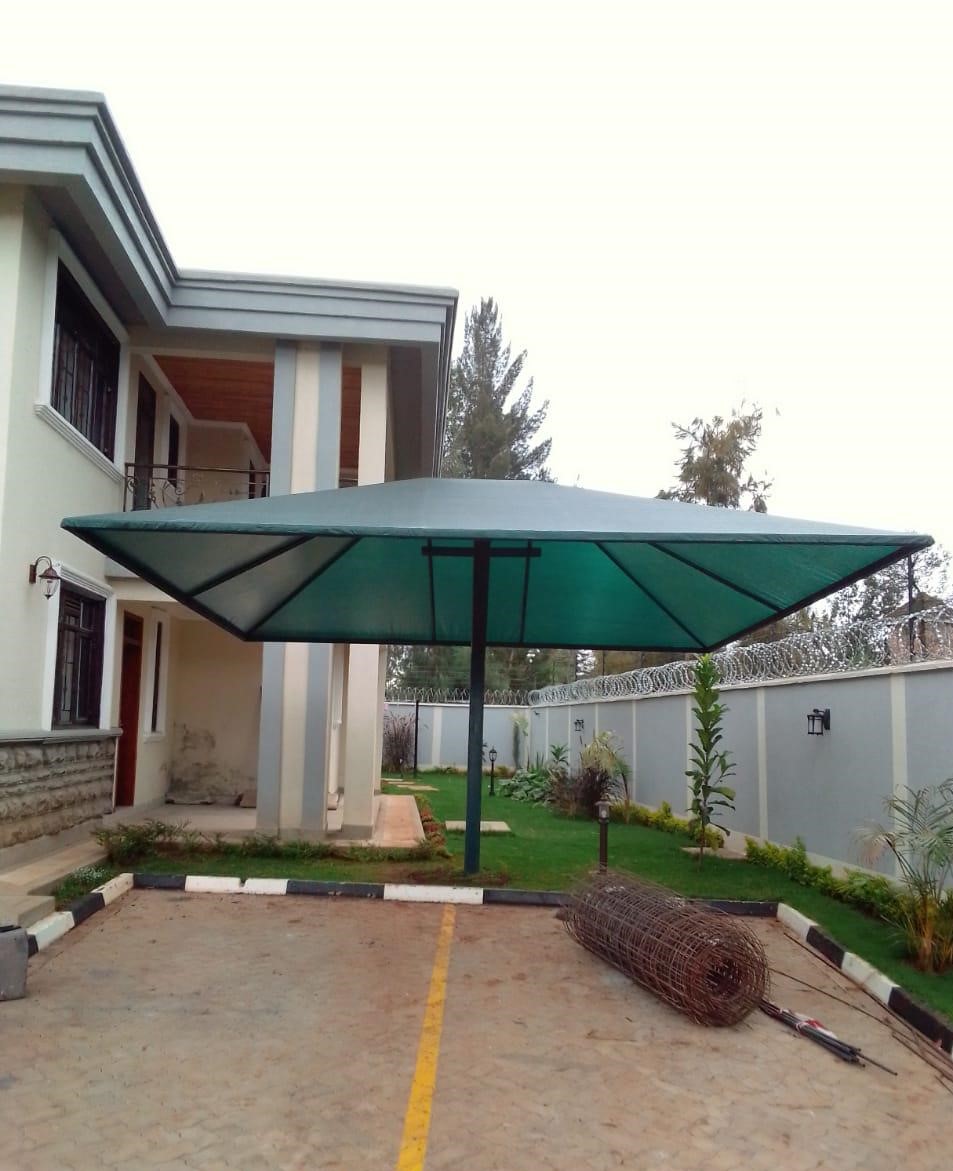 CANTILEVER CAR SHADE-CAR SHADE FOR RESIDENTIAL AND COMMERCIAL USE-CAR PARKING SHADE WITH ONE SUPPORTING POLE-FREE STANDING VEHICLE CANOPY