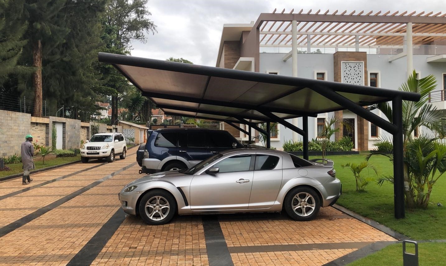 CAR SHADE FOR VILLAS-CANTILEVER CAR SHADE-CAR WASH SHADE-YARD PARKING SHADE-CURVED DOME PARKING SHADE-CAR PARK CANOPY SHED MANUFACTURING IN LAVINGTON, NAIROBI