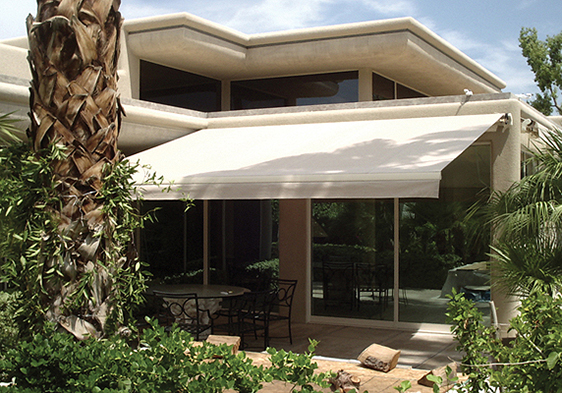 Folding-Arm Retractable Awning, Available in Motorized and Manual options-SunSetter Awnings