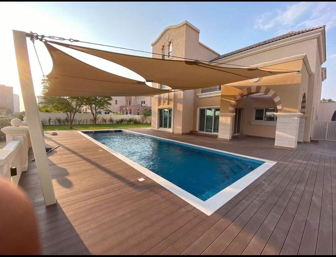 Waterproof Shade Sails-Outdoor Shades-Stretch Tents-Tension Structure-Tensile Structure-Fabric Canopy-Sun Shades-Swimming Pool Shades-Patio Shades-Deck Shades-Balcony Shades-Veranda Shades-Rooftop Shades-Triangular, Square and Rectangular Shades-Shades for Homes, Schools, Hospitals, Offices, Factories-Rain protection Covers