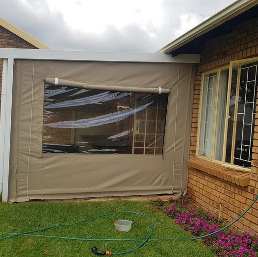 We supply and install ripstop canvas roll-up outdoor blinds