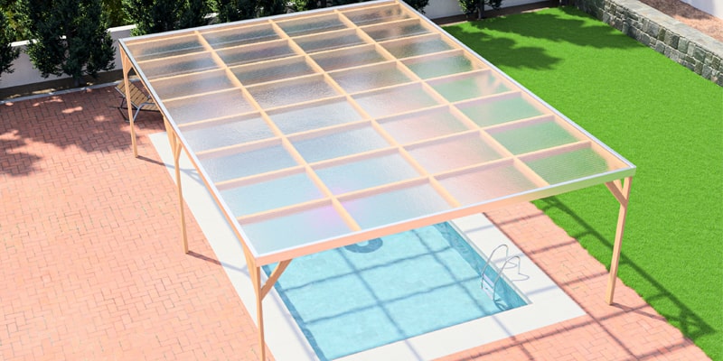 Polycarbonate canopy and outdoor shade cover for a swimming pool